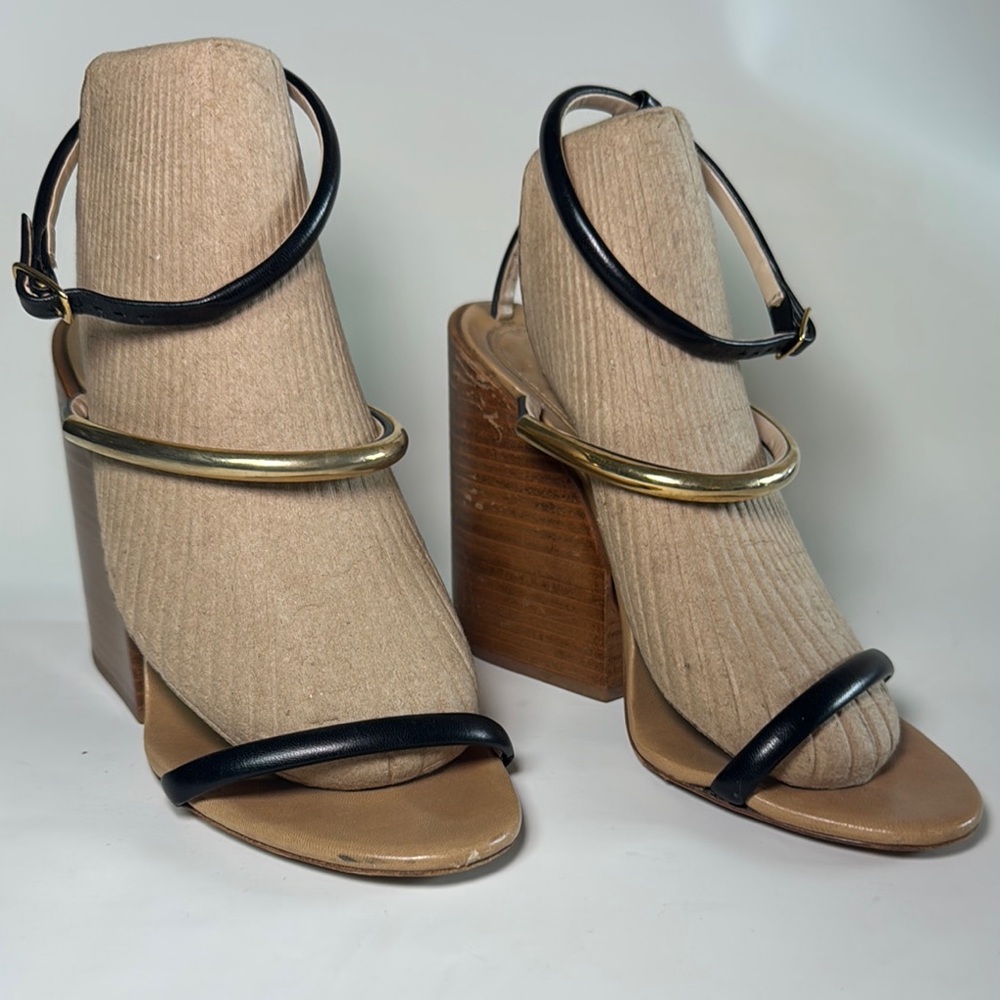 Chloe Tan and Black Sandals  Elegant Design